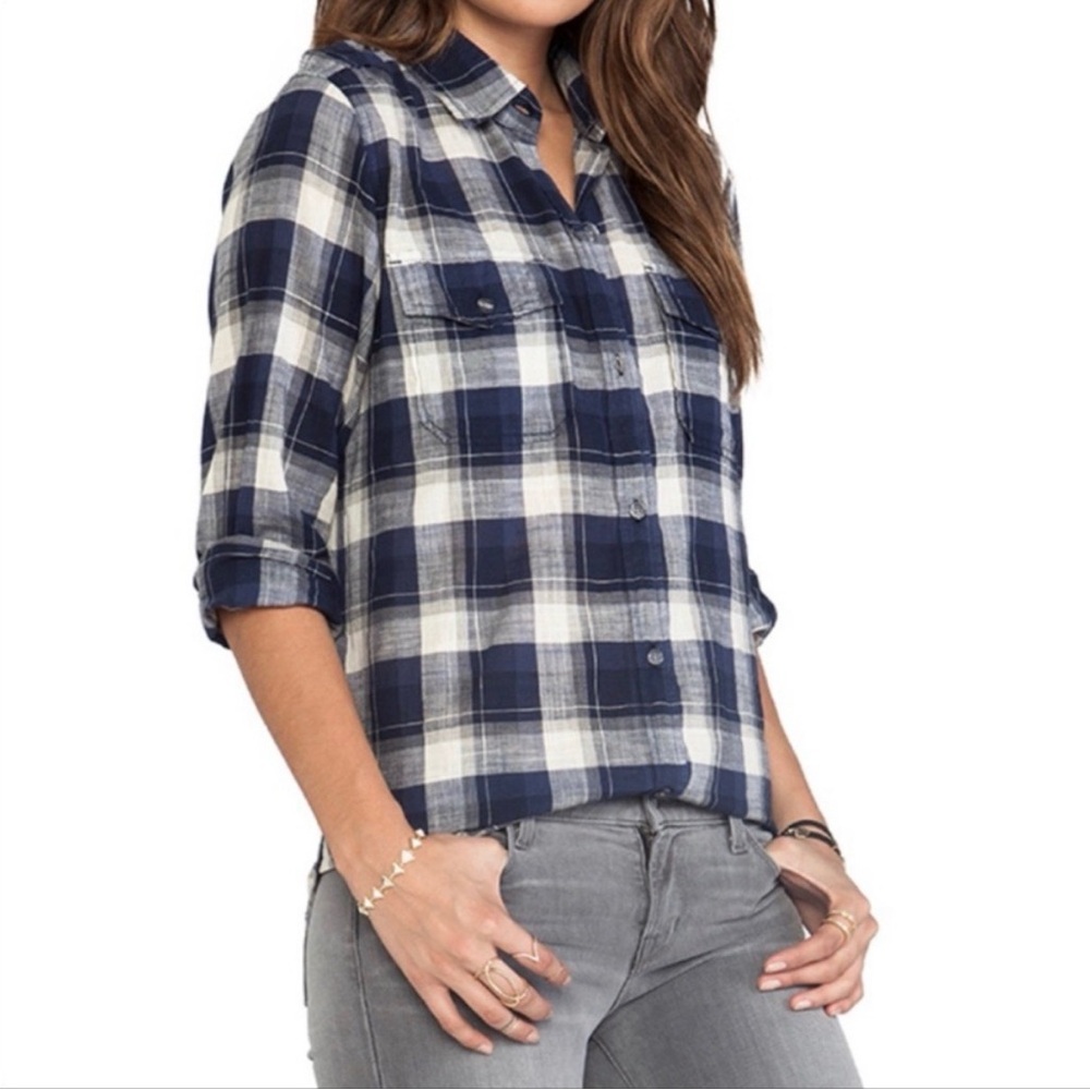 Current Elliott The Perfect Plaid Shirt XS Venice Blue Western Country Festival - Picture 2 of 12